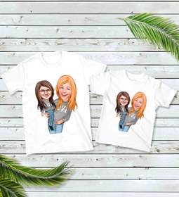 Resim Bk Gift 2’li Kişiye Özel Anne-Kız Karikatürlü Kombin Tişört Seti-6, Anneye Hediye, Anneler Günü Hedi 