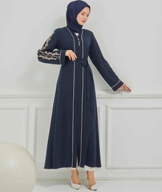 Resim Taş ve Kurdele Nakışı Detaylı Biyeli Abaya Ferace Lacivert | 206795 - 48 / Lacivert 
