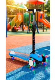 Resim Pro Katlanabilir Ve Yükseltilebilir Işıklı / Ledli Fren Sistemli Çocuk Scooter Mavi 
