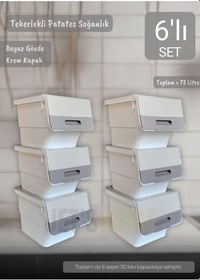 Resim 6'lı Krem Beyaz Tekerlekli Sebzelik Patates Soğan Sepeti Organizer Kutu Soğanlık Patateslik 72 L Krem-beyaz 