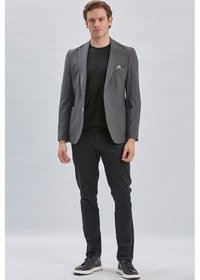 Resim İmza Koyu Antrasit Desenli Kırlangıç Yaka Likralı 6 Drop Slim Fit Dar Kesim Casual Ceket 1002240155-koyu Antrasit Koyu Antrasit 