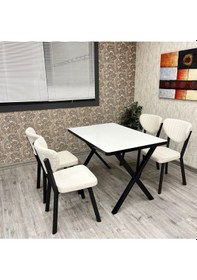 Resim Elma Mutfak Yemek Masası Takımı- 4 Kişilik Mutfak Masa Sandalye Takımı- Mutfak Masası Takımı Siyah 