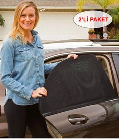 Resim 2 Adet Araba Camı Güneşliği Araç Arka Koltuk Oto Sineklik Önleyici Çıkartılabilen Cam Filmi Perdesi 