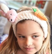 Resim QUEEN AKSESUAR Peluş Pofuduk Oyuncak Tavşan Havuçlu 3d Yumuşak Bebek Çocuk Kadın Makyaj Bandana Saç Bantı Lastikli 