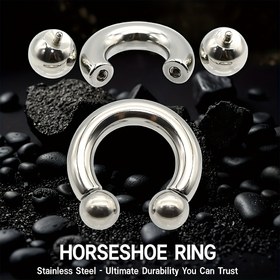 Resim 1 Adet Starose Punk Rock Büyük Ölçekli 316L Paslanmaz Çelik Nal Yüzük - İçten Dişli 12G-00G Septum, Kıkırdak ve Kulak Memesi Piercingi için - Erkekler & Kadınlar için Halloween, Müzik Festivalleri, Spor Etkinlikleri, Halloween Takısı 