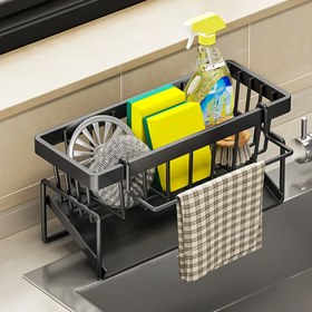 Resim Hassas İşçilik, Paslanmaz Çelik Mutfak Lavabo Düzenleyici ve Mutfak Bezi Tutucu - Süngerler, Sabunlar, Fırçalar & Bezler için Yer Tasarruflu Depolama Rafı 