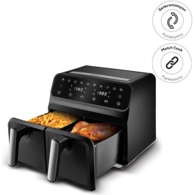 Resim Resmi Distribütör Garantili Multifry Xxxl 4+4 Litre Dijital Twin Iki Hazneli Airfryer Modern Siyah 