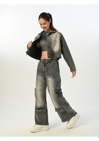 Resim Zekids Kız Çocuk Paçası Cepli Gabardin Pantolon-15520 Füme 