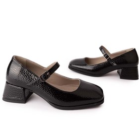 Resim Gondol Hakiki Deri Kısa Topuklu Tek Bantlı Şık Topuklu vdt.141 Siyah Petek 