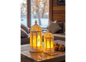 Resim Özbience Büyük Boy 2'li Ramazan Feneri Seti, Tealight LED Hediyeli, Ev ve Ofis Dekoru 