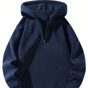 Resim 1 Adet Unisex Yarım Fermuarlı Kapüşonlu Sweatshirt - Lacivert Atletik Kazak, Yarı Fermuarlı, Yumuşak Örgü Dokulu - Erkek ve Kadınlar için Makinede Yıkanabilir Spor Kıyafeti - Günlük Kullanım ve Antrenman İçin Rahat Kesim Hoodie, Şık Sportif Tasarım 