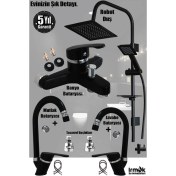 Resim Tesitay Irmak Lavabo Banyo Mutfak Bataryası ve Rainy Robot Duş Siyah Banyo Seti Armatür Musluk Batarya Duş 