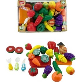 Resim Kutulu Kesilebilen Meyve Sebze Seti Kesme Tahtalı 41 Parça Evcilik Oyun Seti 