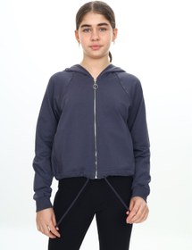 Resim Toontoy Kız Çocuk Kapüşonlu Fermuarlı Reglan Kol Örme Hırka - Beli Ayarlanabilir Kordonlu & 2 İplik 