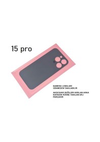 Resim Tkgz Apple Uyumlu iPhone 15 Pro Arka Pil Batarya Kapağı - Cam Kapak Geniş Lens Deliği - Gri Çok Renkli 