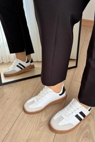 Resim Genel Markalar Unisex Kadın Erkek Kız Çocuk Şeritli Anatomik Rahat Taban Günlük Sneaker Spor Ayakkabı Beyaz 