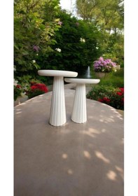 Resim Simillo Wood Wooden Ahşap 2'li Set Fitilli Mantar Yan Sehpa Modern Beyaz Renk Fiskos Beyaz 