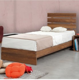 Resim Pasifichome Huga Tek Kişilik Ahşap Karyola Ceviz /120X200 Cm Başlıklı Karyola 