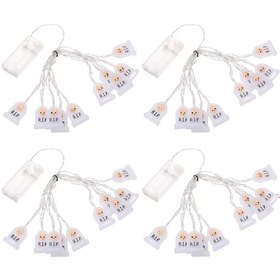 Resim Maiyame Halloween Dekoratif Işık Zinciri - Beyaz Mezar Figürlü 2 Metre 10 Led'li 4'lü Paket - Ev, Pencere, Duvar İçin Tatil Atmosferi 