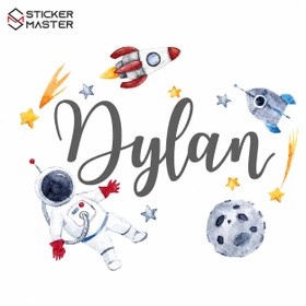 Resim Kişiye Özel İsimli Astronot Duvar Stickeri - 22 inch / 56 cm / Kraliyet Mavisi 