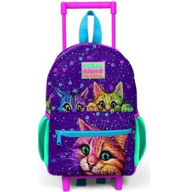 Resim Minik Yuva Çekçekli Sırt Çantası Mor Pembe Kedi Desenli İki Bölmeli 24032 