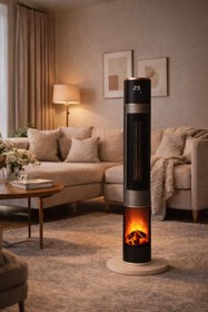 Resim Hoogar German HG-WHIO White Oval Seri OLED Şömineli Ekran Dijital Kule Tipi Seramik Fanlı Isıtıcı 