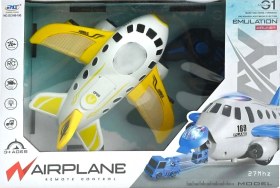 Resim Uzaktan Kumandalı Işıklı Sesli Şarjlı İçinden Araç Çıkan Uçak Sarı - Mavi 