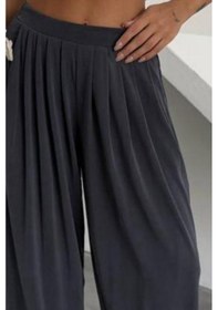 Resim Feela Moda Premium Modal Kumaş Pileli Şalvar Kadın Pantolon 2012 Antrasit 