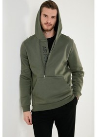 Resim Buratti Kanguru Cepli Fermuarlı Kapüşon Yaka Slim Fit Erkek Sweat 575707 Haki 
