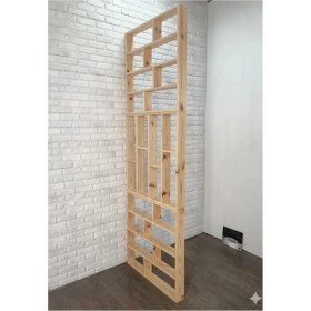 Resim Tiydem Masif Ahşap Raflı Oda Ayırıcı Seperatör Duvar Dekor Paravan 80X240 cm Boyasız Doğal Ahşap Rengi 
