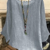 Resim Artı Boyutlu - Artı Boyutlu Kadınlar için Rahat Yaka T-Shirt - Düz Renk Üç Çeyrek Kollu Üst, Yumuşak ve Rahat Esnek Olmayan Kumaş, Bahar/Yaz/Sonbahar için Mükemmel, Her Gün T-shirt | Rahat Fit Gömlek | Esnek Olmayan Malzeme 