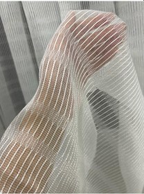 Resim 4002 Kendinden Desenli Modern Ekru Tül Perde 1/3 Sık Pileli Ekru 