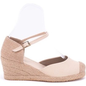 Resim Gerçek Elişi Koyu Bej Burnu Hasır Dolgu Topuk Keten Hasır Espadril Bej 