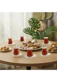 Resim 18 Parça Kristal Çay Seti İnce Belli 6 Kişilik Şık Çay Takımı Beyaz 