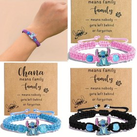 Resim Disney Stitch El Örgüsü Bileklik - Cam Boncuklu & Mavi/Pembe Sentetik Taşlı, Sevimli Karikatür Hayvan Tasarımı, Dayanıklı Kenevir İp, Kadınlar ve 15+ Yaş Kızlar İçin Günlük Takı, Sevgililer Günü Hediyesi, Paskalya ve Karnaval Parti Aksesuarları 