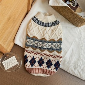 Resim Küçük Köpekler ve Kediler İçin Rahat Kablo Pet Kazak - Bej, Kahverengi, Mavi ve Beyaz Desen, Kalın Kışlık Yelek, Ribana Manşetli, Makinede Yıkanabilir, XS-XXL Beden, Köpek Kazak, Sonbahar Pet Giyim, Kablo Tasarımı, Peluş Dokulu 