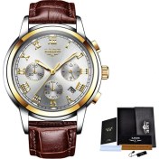 Resim Hanyang Altın Beyaz L Moda Erkekler Izle Lıge Orijinal Marka Izle Lüks Paslanmaz Çelik Su Geçirmez Kol Saatleri Erkekler Için Chronograph Kuvars Saat Hediye (Yurt Dışından) 