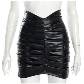 Resim Şık Çanta Kalça Etek Mizaç Düz Renk Pileli Pu Kadın Etek Yakışıklı İnce Yüksek Bel A Kesim Etek Siyah 