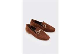 Resim Elle Kahve Deri Kadın Loafer 