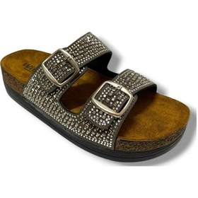 Resim Witta 55302-25 Anatomik Çift Bant Taşli Kadın Terlik Platin 