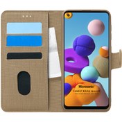 Resim Samsung Galaxy A21s Kılıf Fabric Book Wallet Gold Microsonic