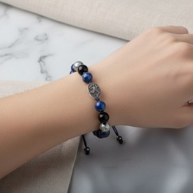 Resim Lapis Lazuli Doğal Taş 925 Ayar Gümüş Tasarım Bileklik - Özel Tasarım 