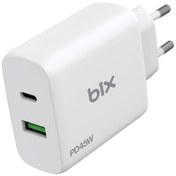 Resim Bix Bx2p45g Gan Pd 45w Type-c Ve Usb-a Qc Çift Portlu Akım Korumalı Hızlı Şarj Cihazı Beyaz 