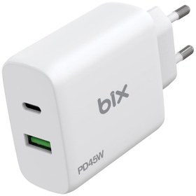 Resim Bix Bx2p45g Gan Pd 45w Type-c Ve Usb-a Qc Çift Portlu Akım Korumalı Hızlı Şarj Cihazı Beyaz 
