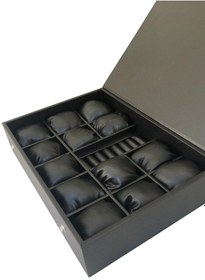 Resim Özer Kutu Saat Çantası 13 Li Ve Yüzük Rulo,çıtçıtlı Ahşap Kasa Üzeri Siyah Deri Kaplama 25x35 Cm İçi Siyah 