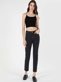 Resim Slim Fit Orta Bel Düz Paça Kadın Siyah Jean Pantolon 