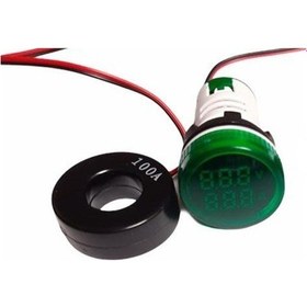 Resim 22Mm Voltmetre-Ampermetre 50-500V 0-100A Ac Yeşil 