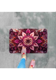 Resim Dijital Baskılı Çiçek Desenli Dekoratif Dış Kapı Önü Ve Iç Mekan Paspası Yıkanabilir Kaymaz Taban Pembe 