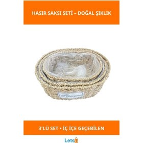 Resim Oval Doğal Hasır Saksı 3 Farklı Boyutla Şık Bitki Dekoru 1 Adet 