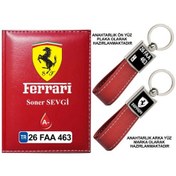 Resim Plakanıza Özel Ferrari Logolu Kırmızı Ruhsat Kabı Ve Anahtarlık 